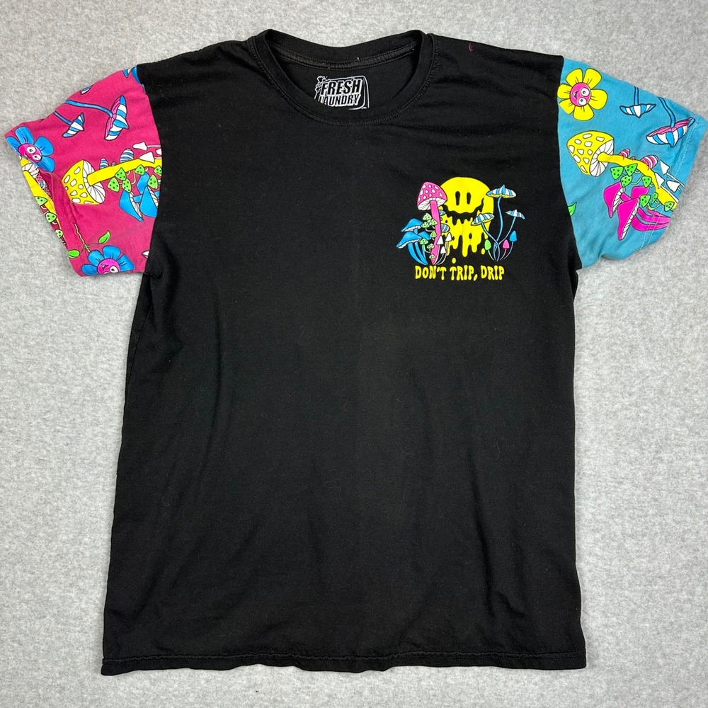 Fresh Laundry Mens Dont Trip Drip Mushroom Smiley‎ Colorblock Sleeve T-Shirt L - Picture 3 of 12